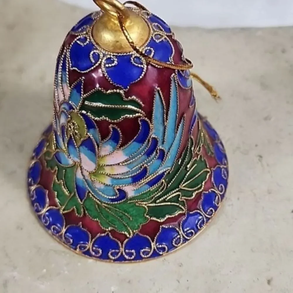 Cloissone Lotus Flower Bell Ornament